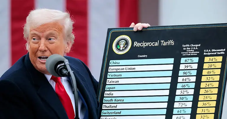 মার্কিন প্রেসিডেন্ট ডোনাল্ড ট্রাম্প শুল্ক চার্ট দেখাছেন